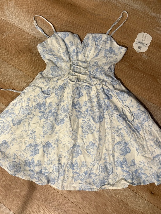 Altar'd State Dresses & Skirts - Blue Floral Sundress with Lace-Up Waist